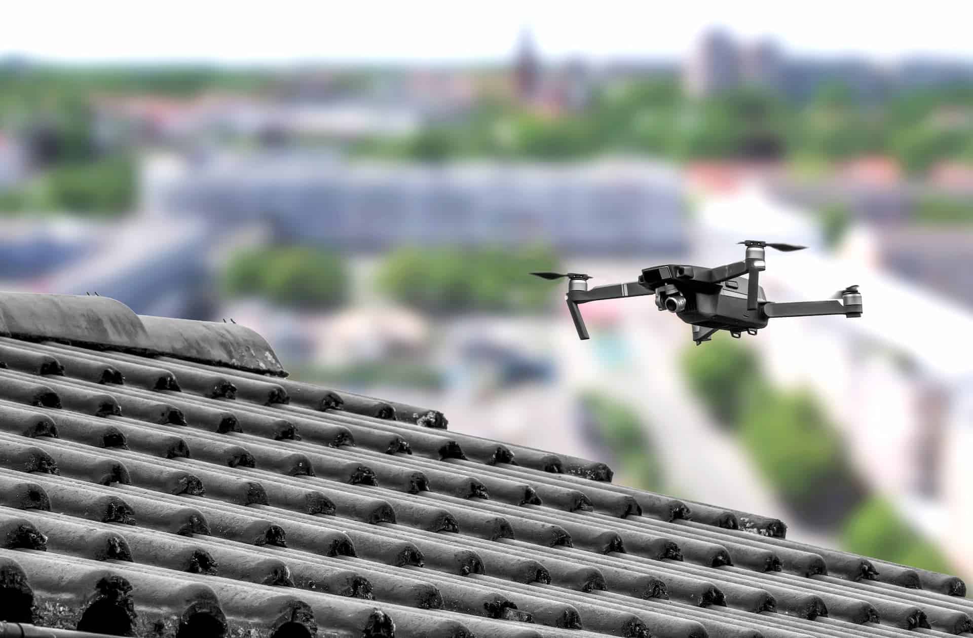 Drone flying over a building